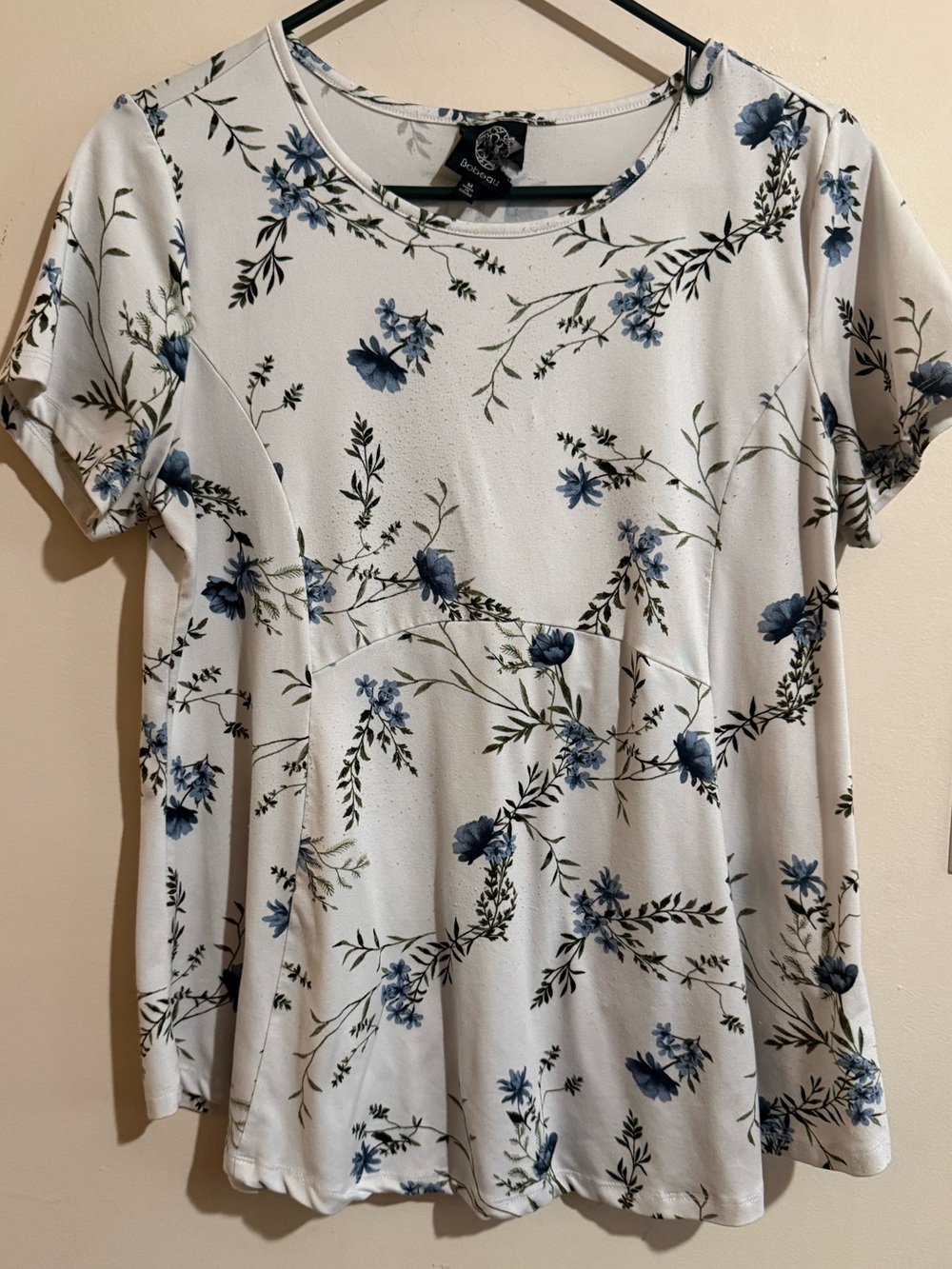 bobeau White Floral Short-Sleeve Peplum Top - Blue Floral